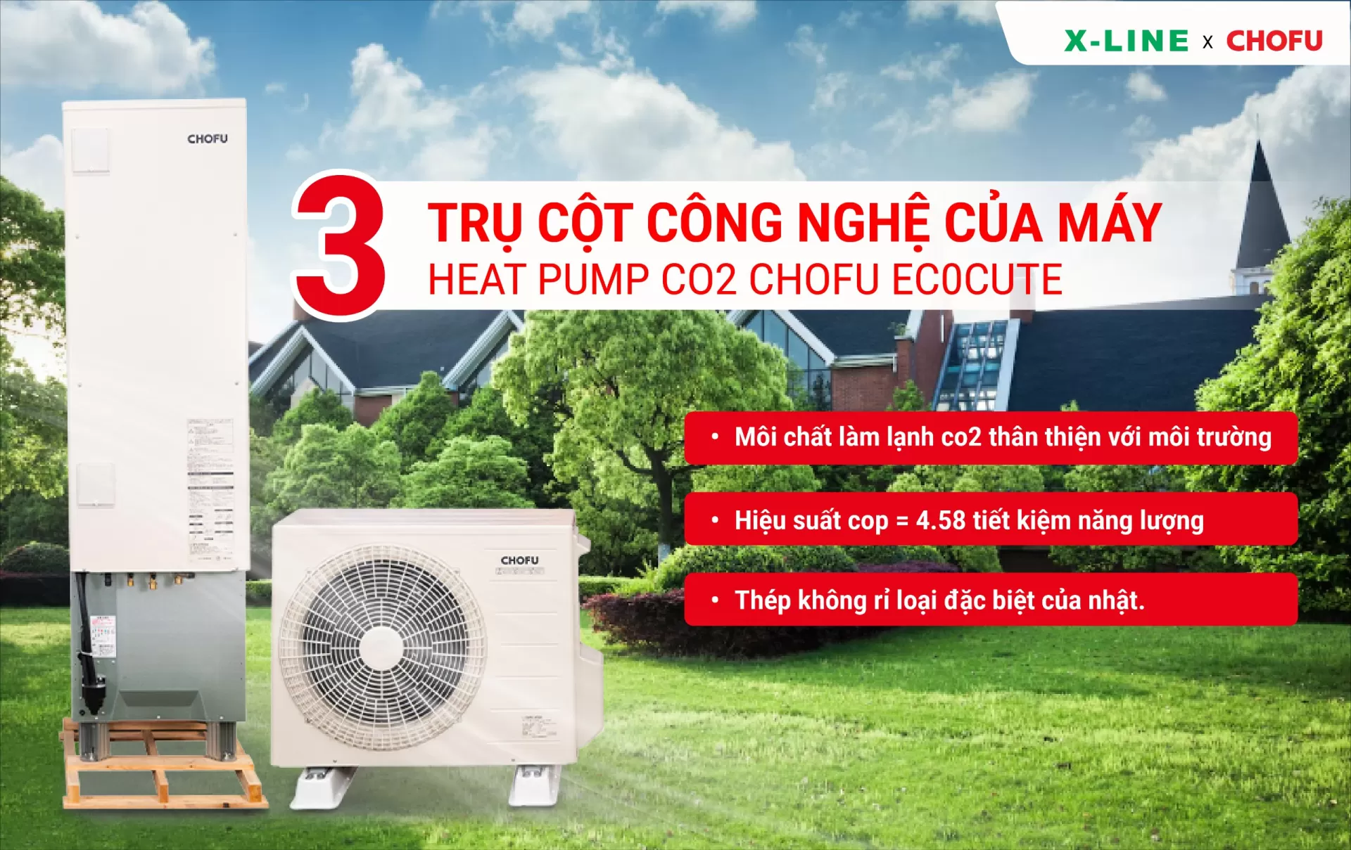 3 Trụ cột công nghệ của máy heat pump CO₂ CHOFU EcoCute