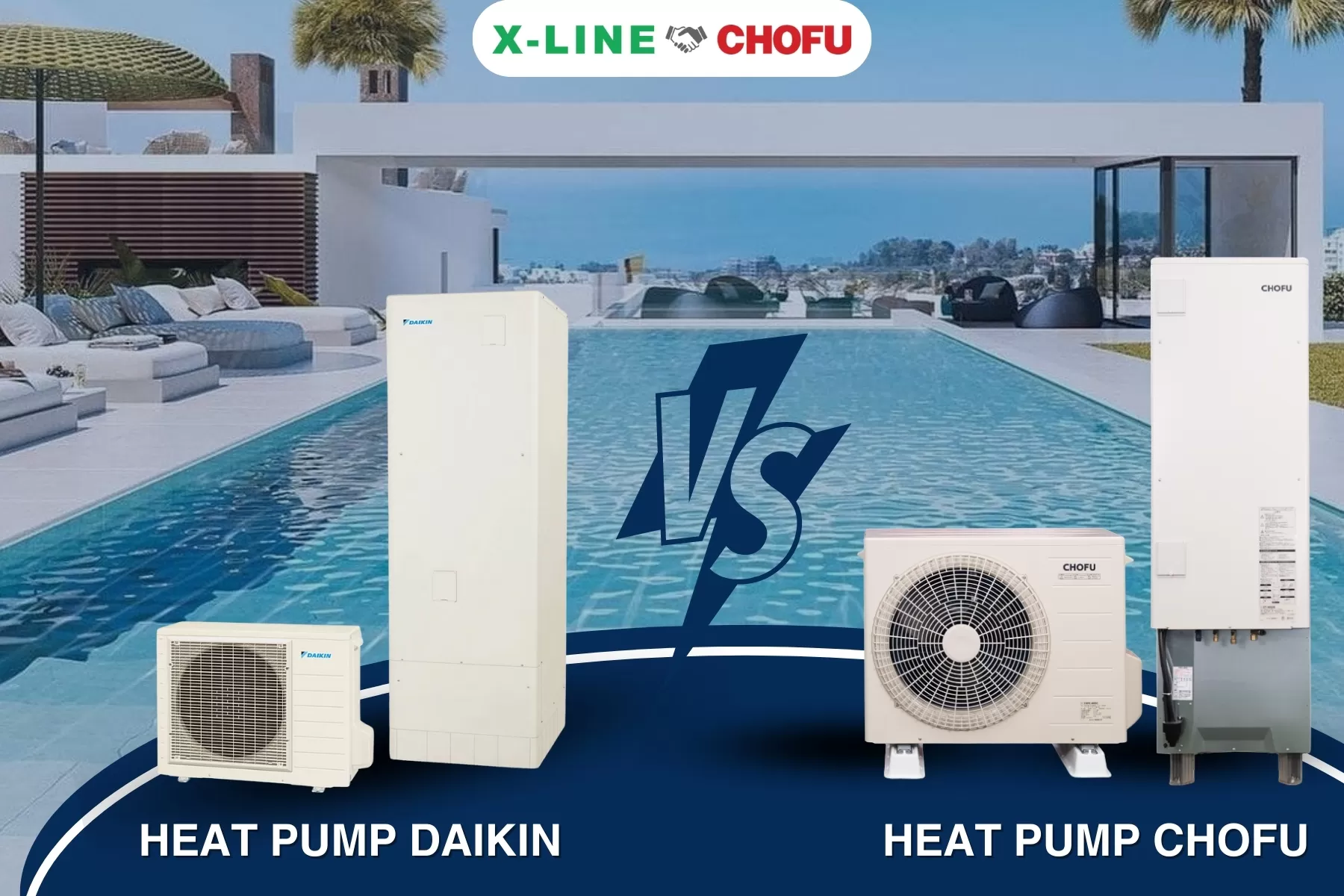 So sánh máy nước nóng trung tâm Daikin và heat pump Chofu